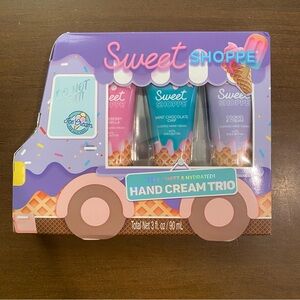 Sweet Shoppe Hand Cream Trio Shea Butter Strawberry Mint Chocolate Cookies Cream